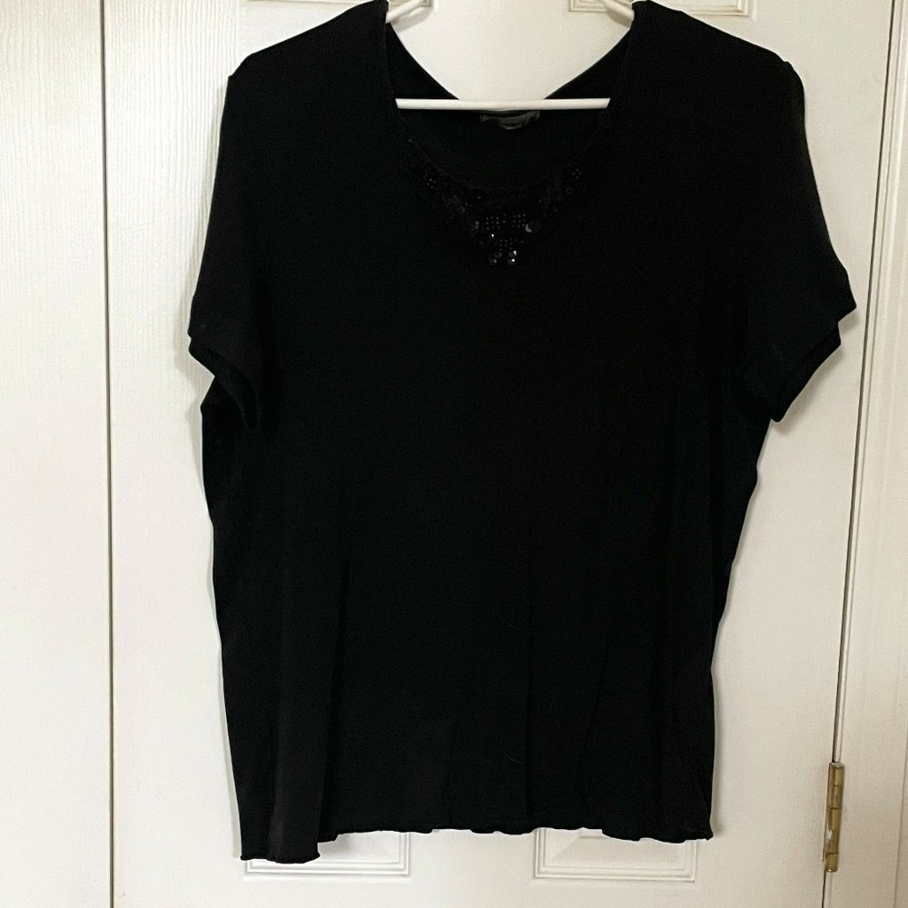 Black Top with Lace & Beads on neckline